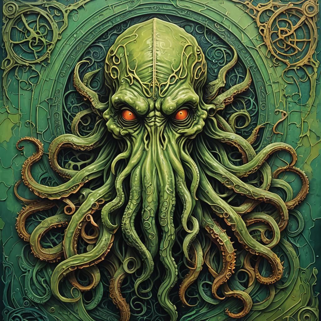 Abstract Cthulhu Portrait in Complementary Colors