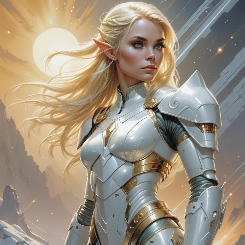 Blonde Elf Woman in Futuristic Armor