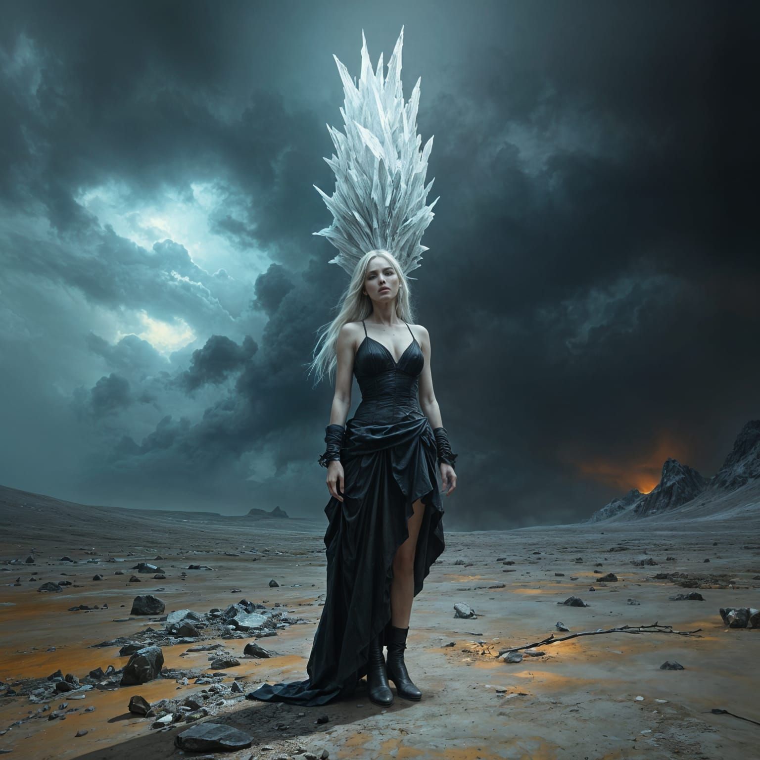 Gothic Woman with Ice Hair in Dark Fantasy Art