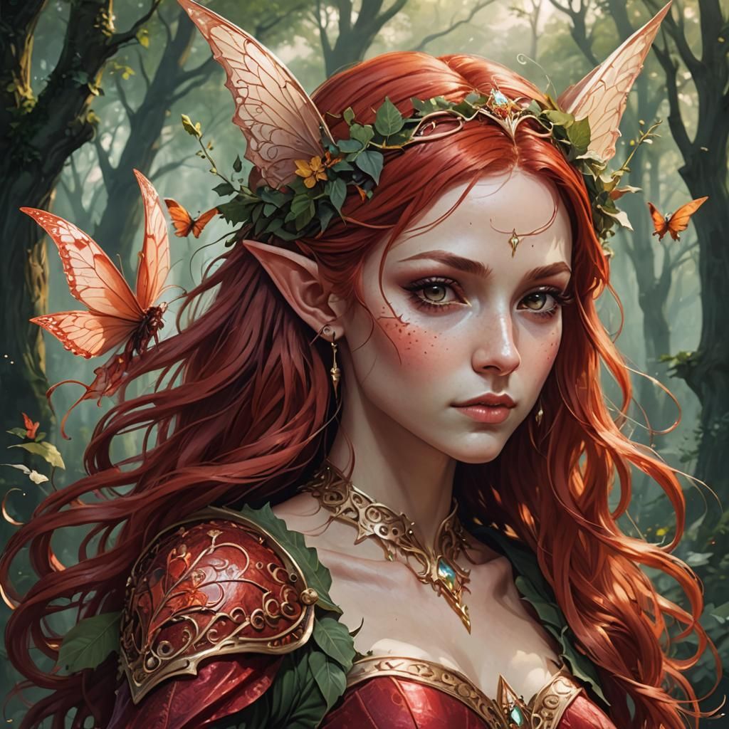 Synthography Fairy Elf Queen with Red Hair