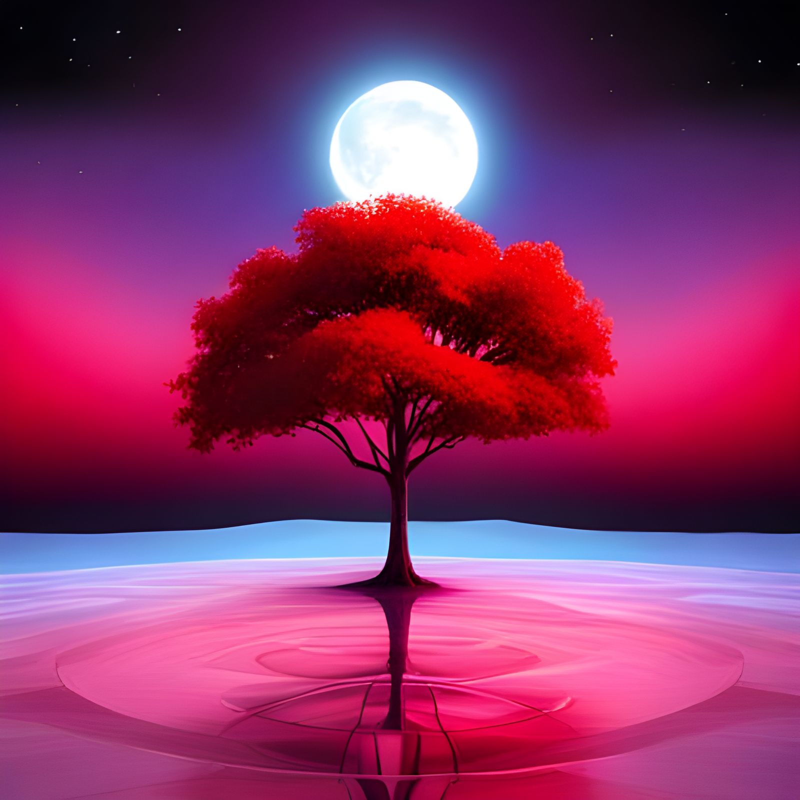 Bioluminescent Tree at World's Edge in Abstract Expressionis...