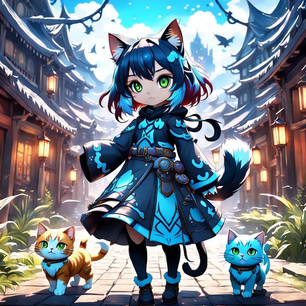 Anime Cat Girl in Detailed Matte Painting