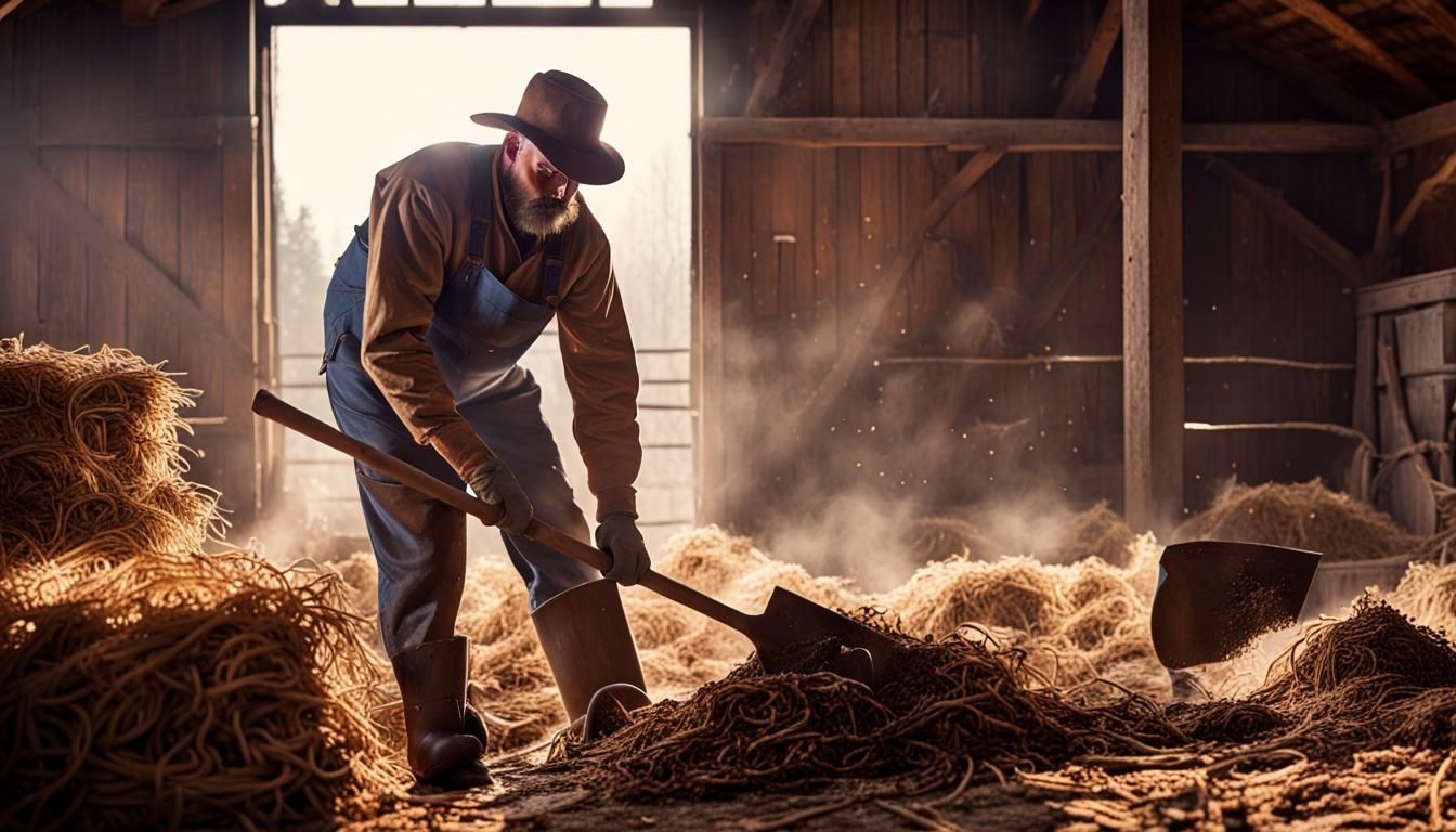 Farm Worker Amidst Rustic Barn Atmosphere