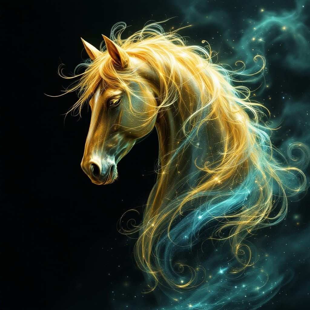 Golden Horse with Translucent Coat in Fantasy Style