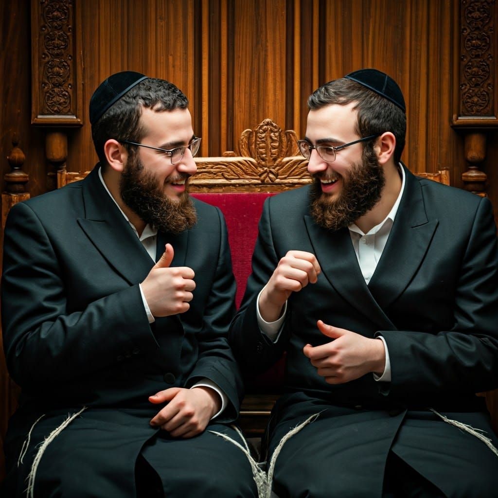 Hasidic Men in Lively Discussion, Hyperrealistic Digital Art