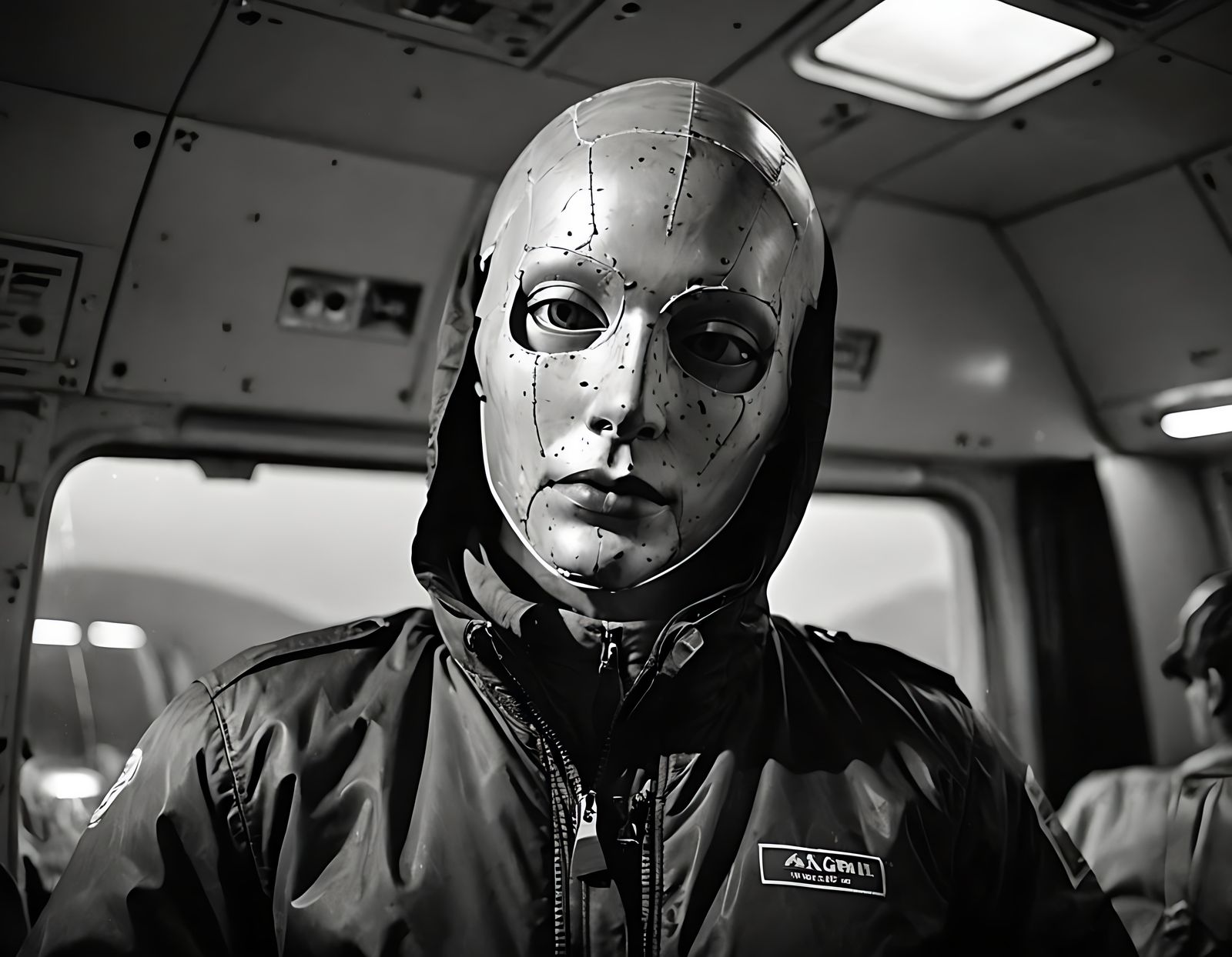 Scarred Mannequin Parachute Jump in Black and White