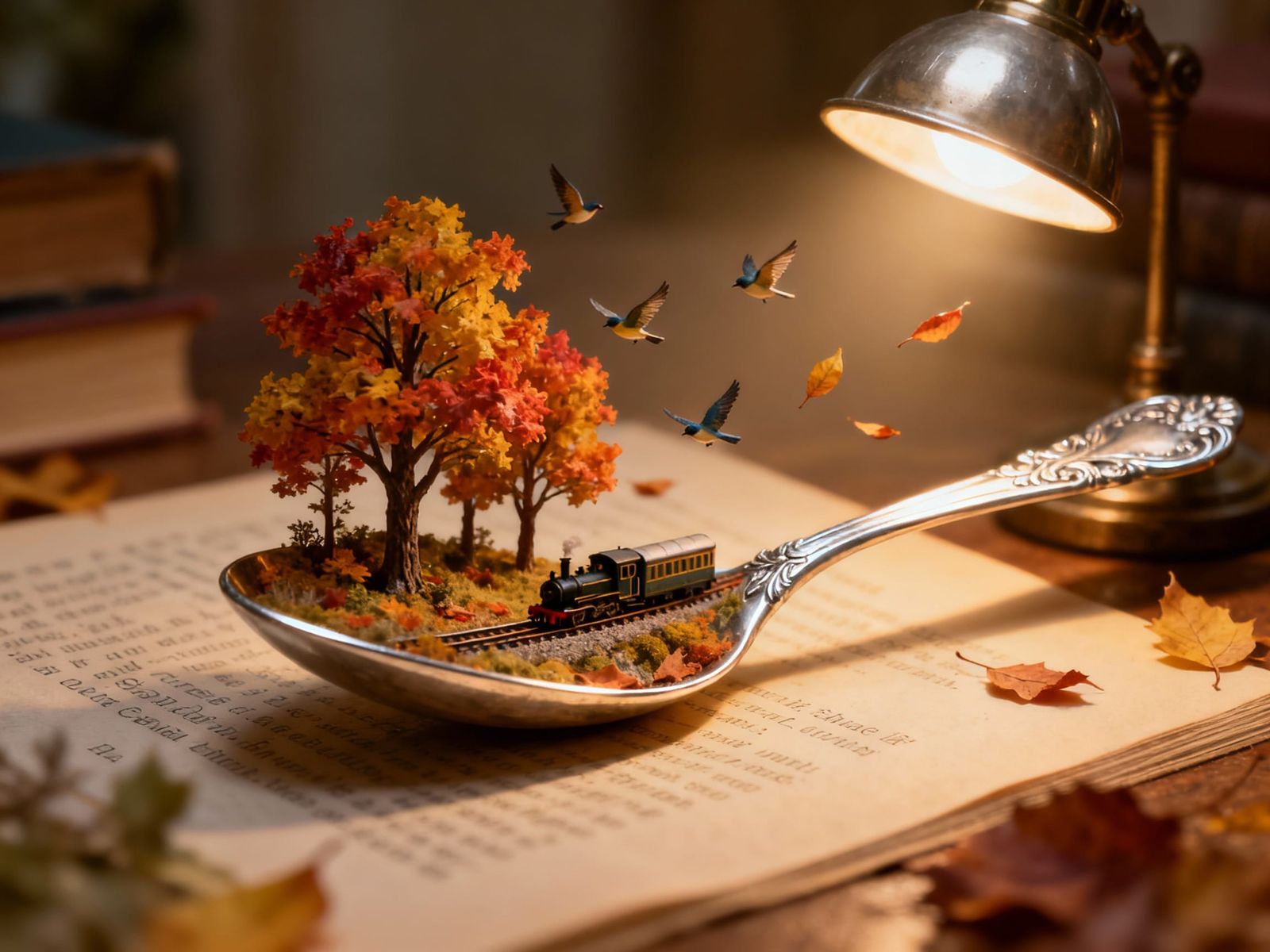 Miniature Autumn Landscape on a Teaspoon