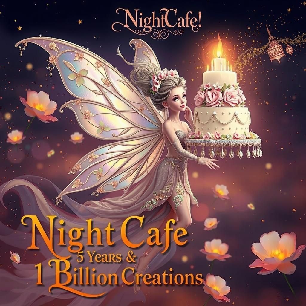 Fairy with Cake and Candles in Rococo Style