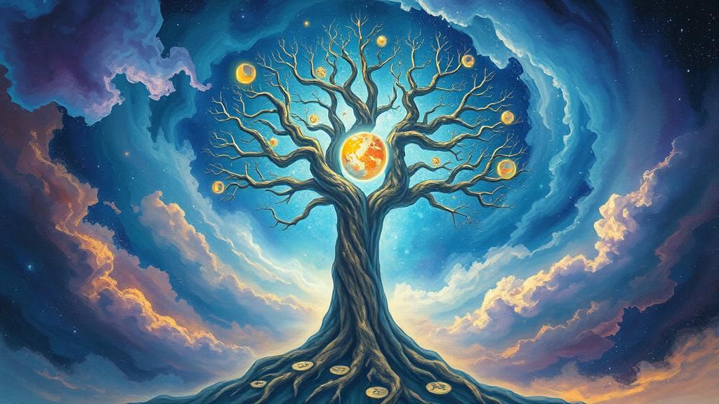 Glowing World Tree Amidst Cosmic Astral Backdrop