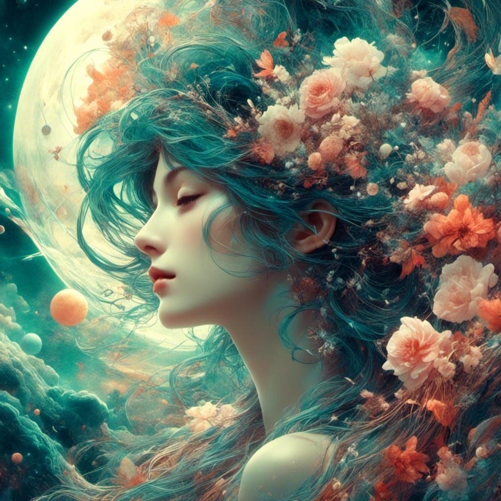 Ethereal Woman in Surreal Dreamscape, Digital Painting