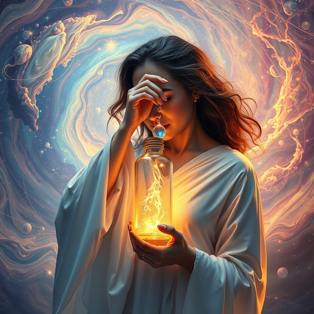 Woman with Tears in Astral Landscape, Psychedelic Art