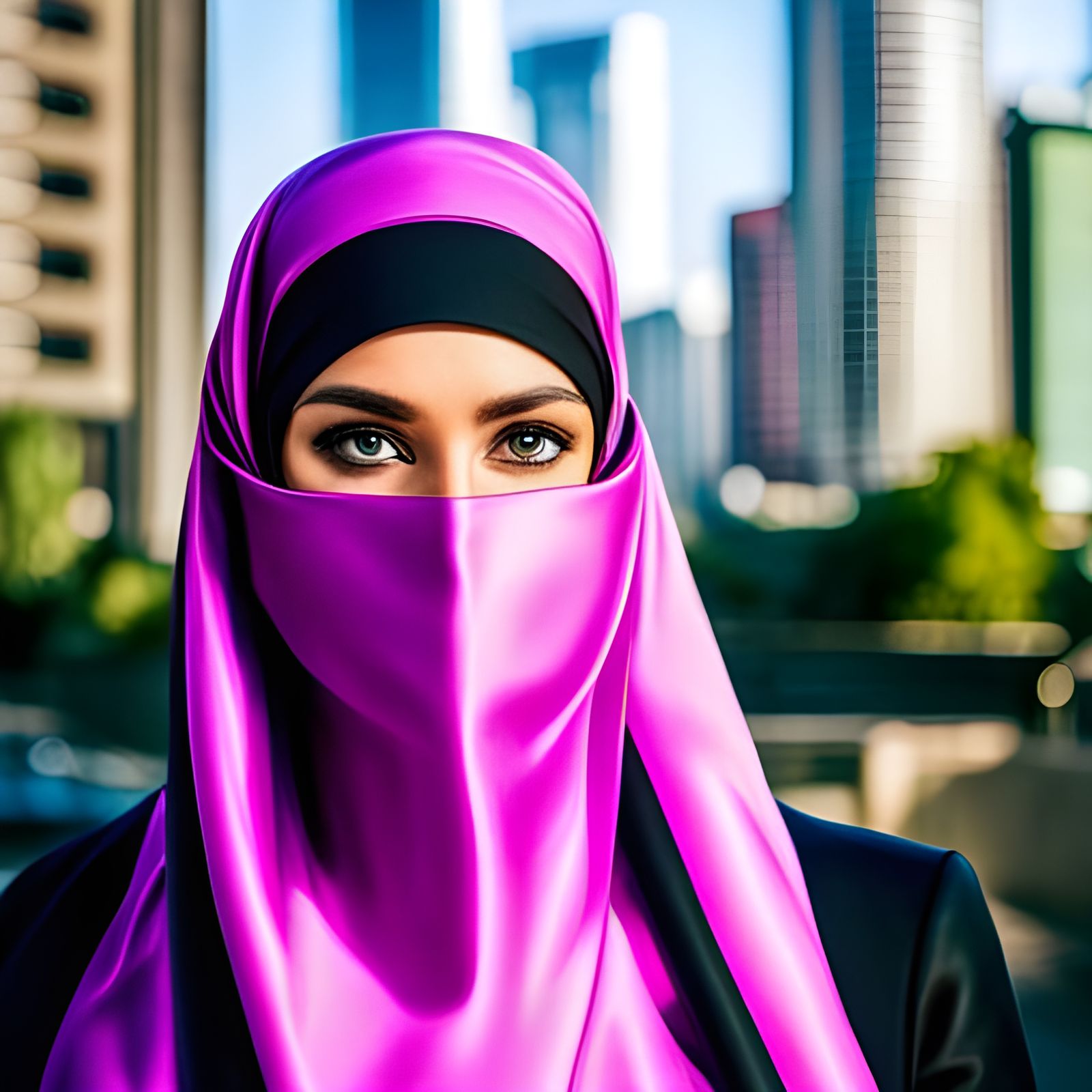 Woman in Pink Niqab, Hyperrealistic Portrait
