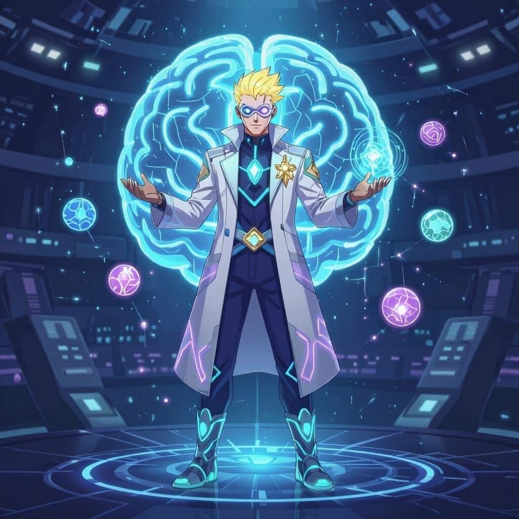 Futuristic Psychic Gym Leader Jacob in Brain-Shaped Arena
