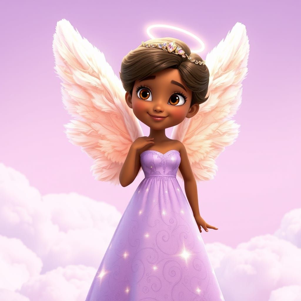 Ethereal Angel in Soft, Lavender-Lilac Skies