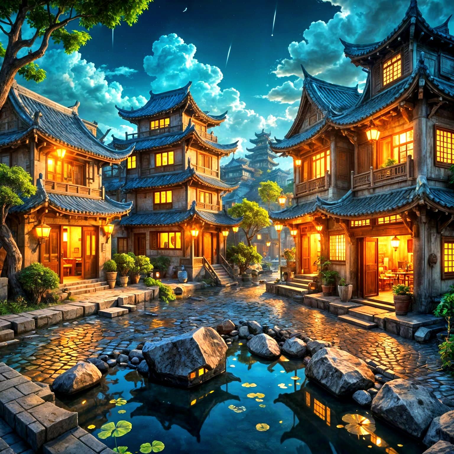 solarpunk architectures surrounded by ancient archaic chines...