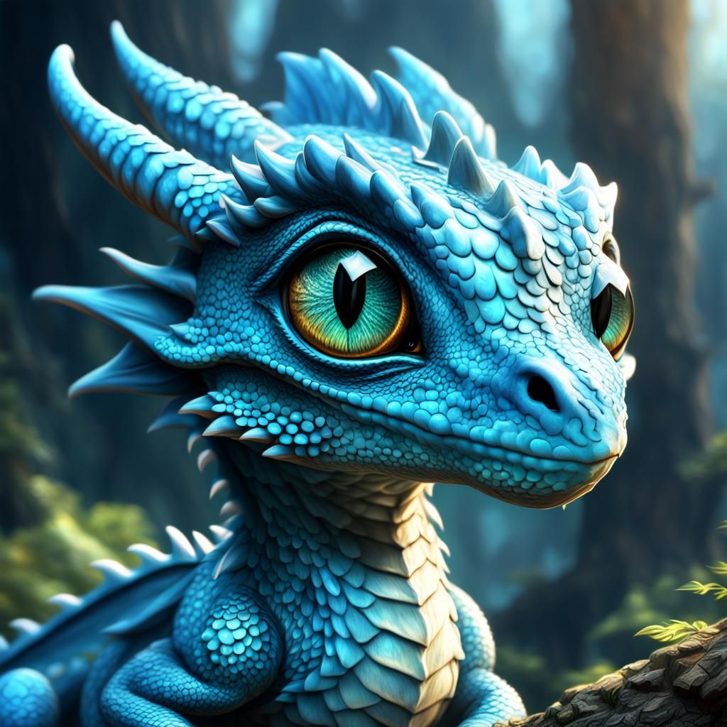 Cute Baby Blue Dragon: Digital Matte Painting