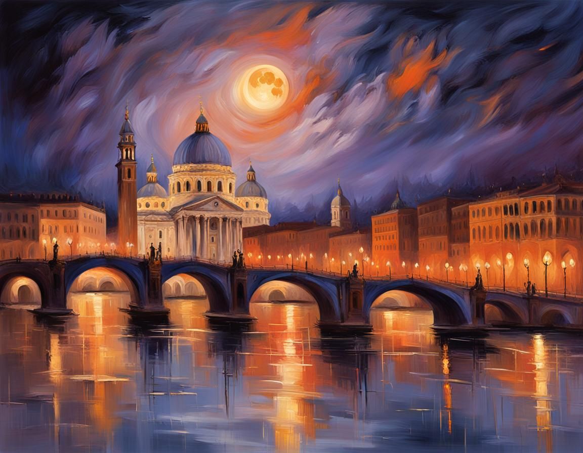 St. Mark's Basilica in Moonlight: An Oil Painting Nocturne