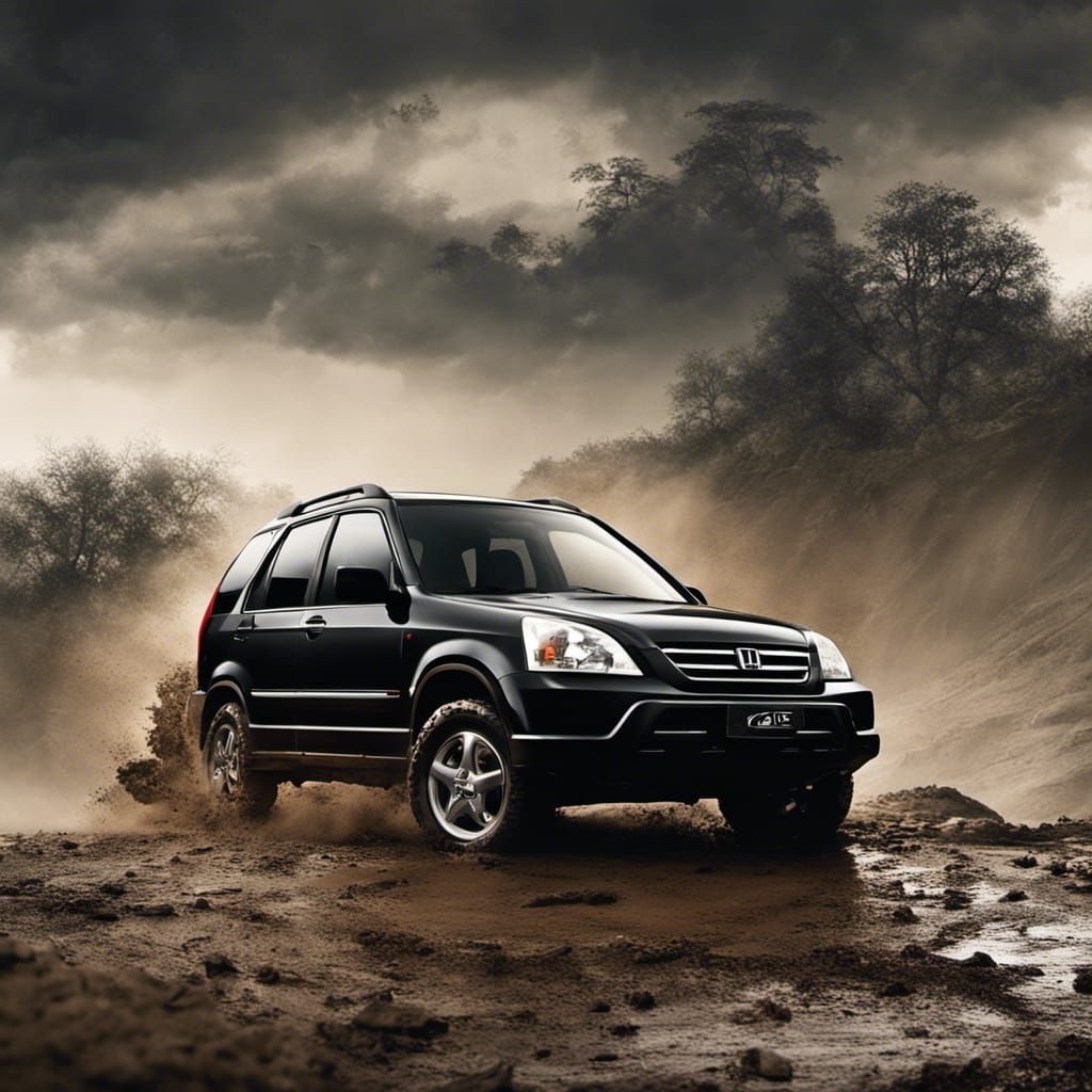 Black 2004 Honda CRV on Mud Track