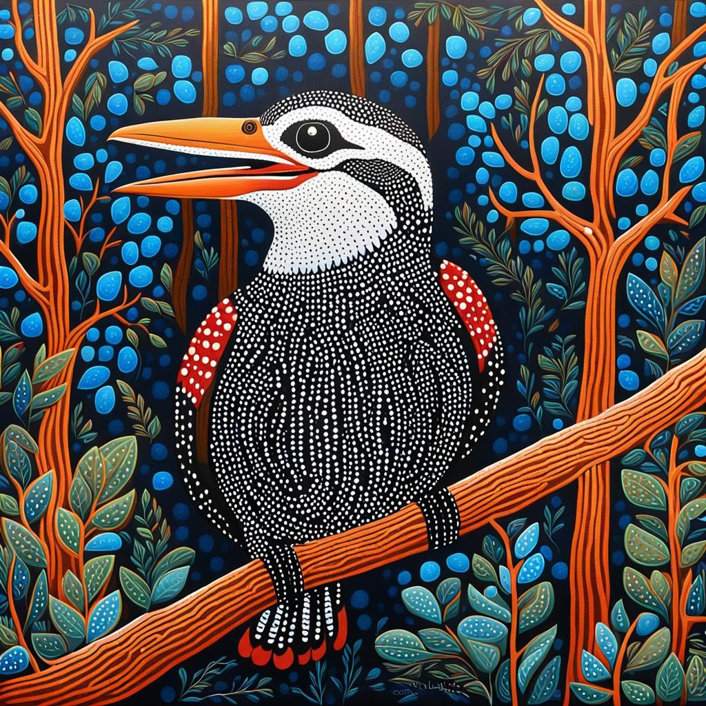 Kookaburra in Australian Aboriginal Dot Painting