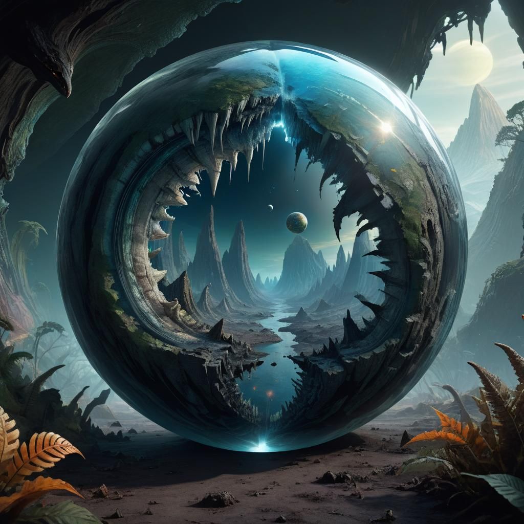 Hollow Glass Planet Double Exposure: A Sci-Fi World