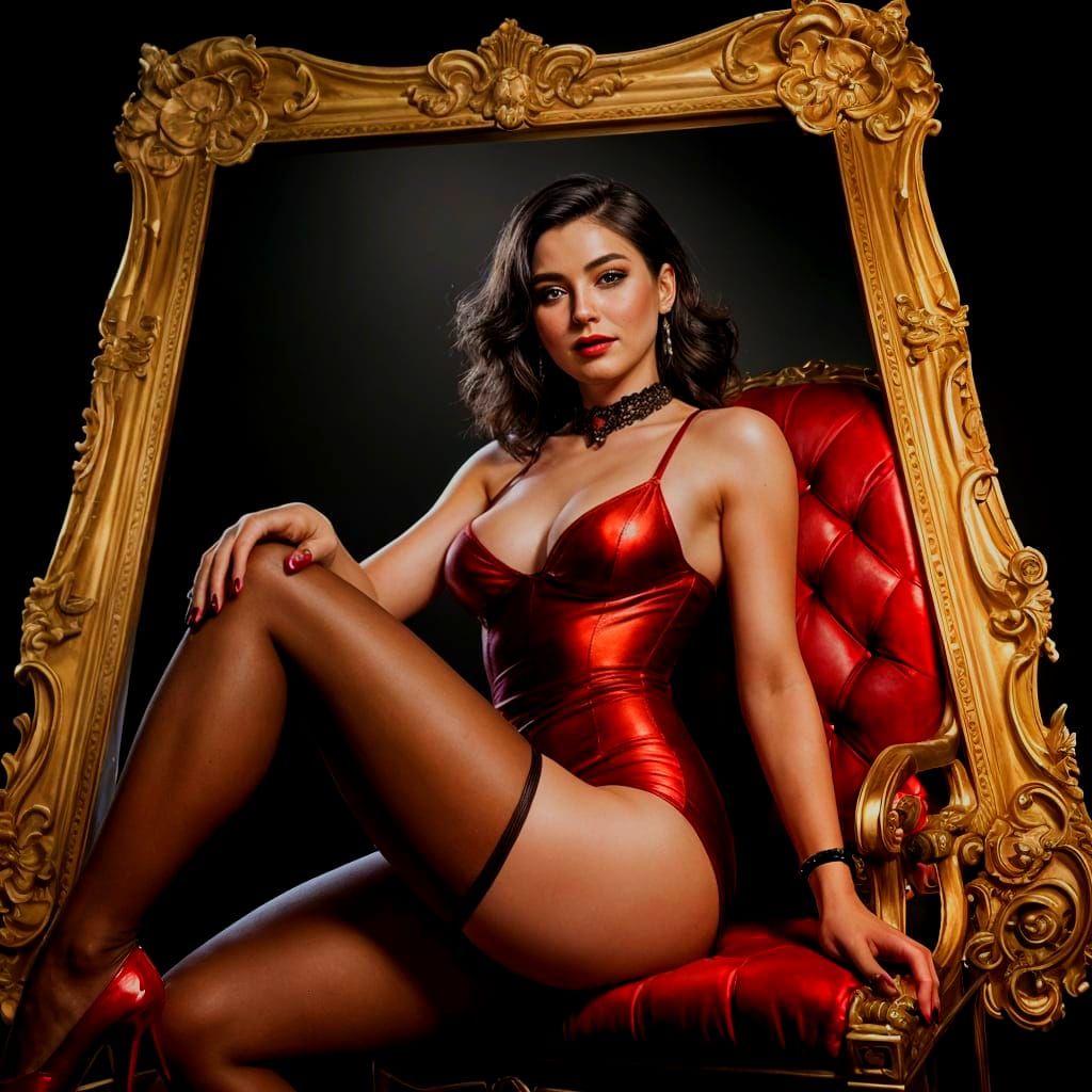 Glamorous Lady in Red Portrait Art