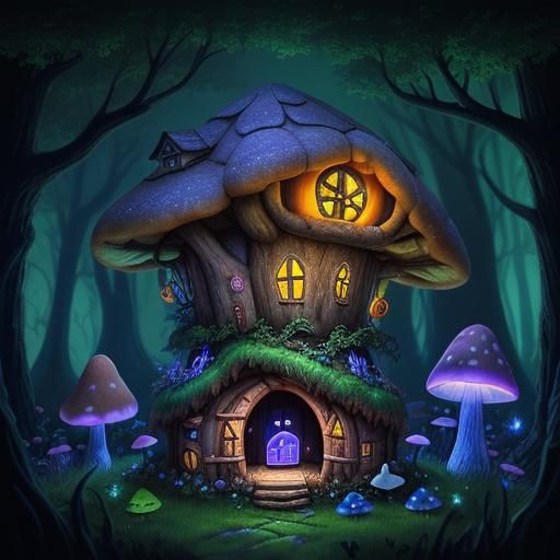 Enchanted Bioluminescent Forest Fairy Mushroom House