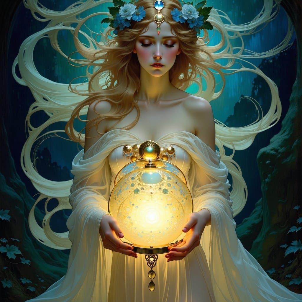 Ethereal Being Harnessing a Radiant Orb