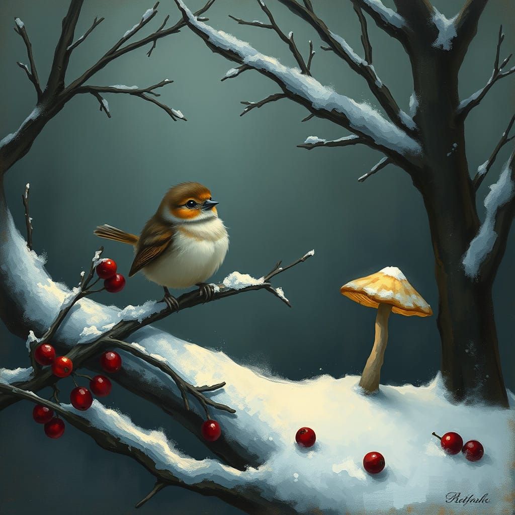 Mysterious Bird Amidst Snowy Woods