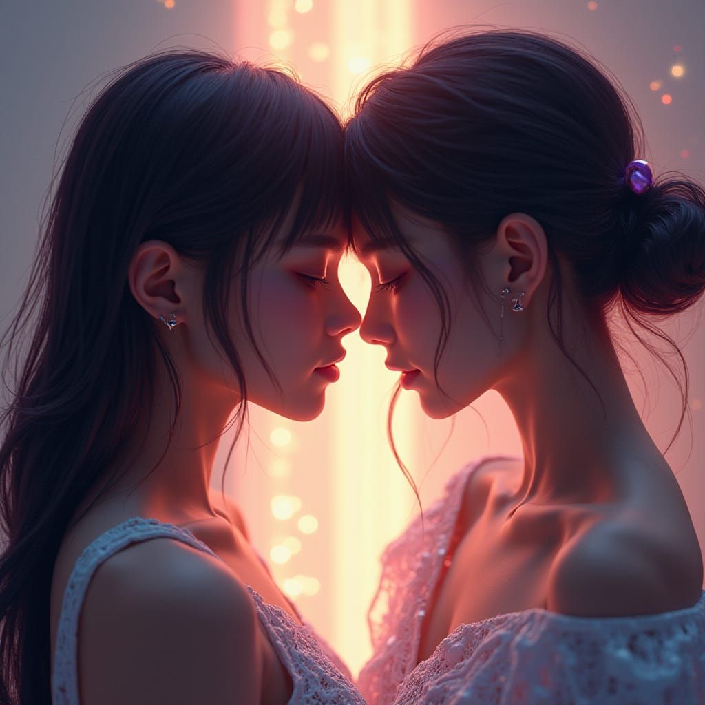 Two Girls Gently Massaging Each Other's Heads