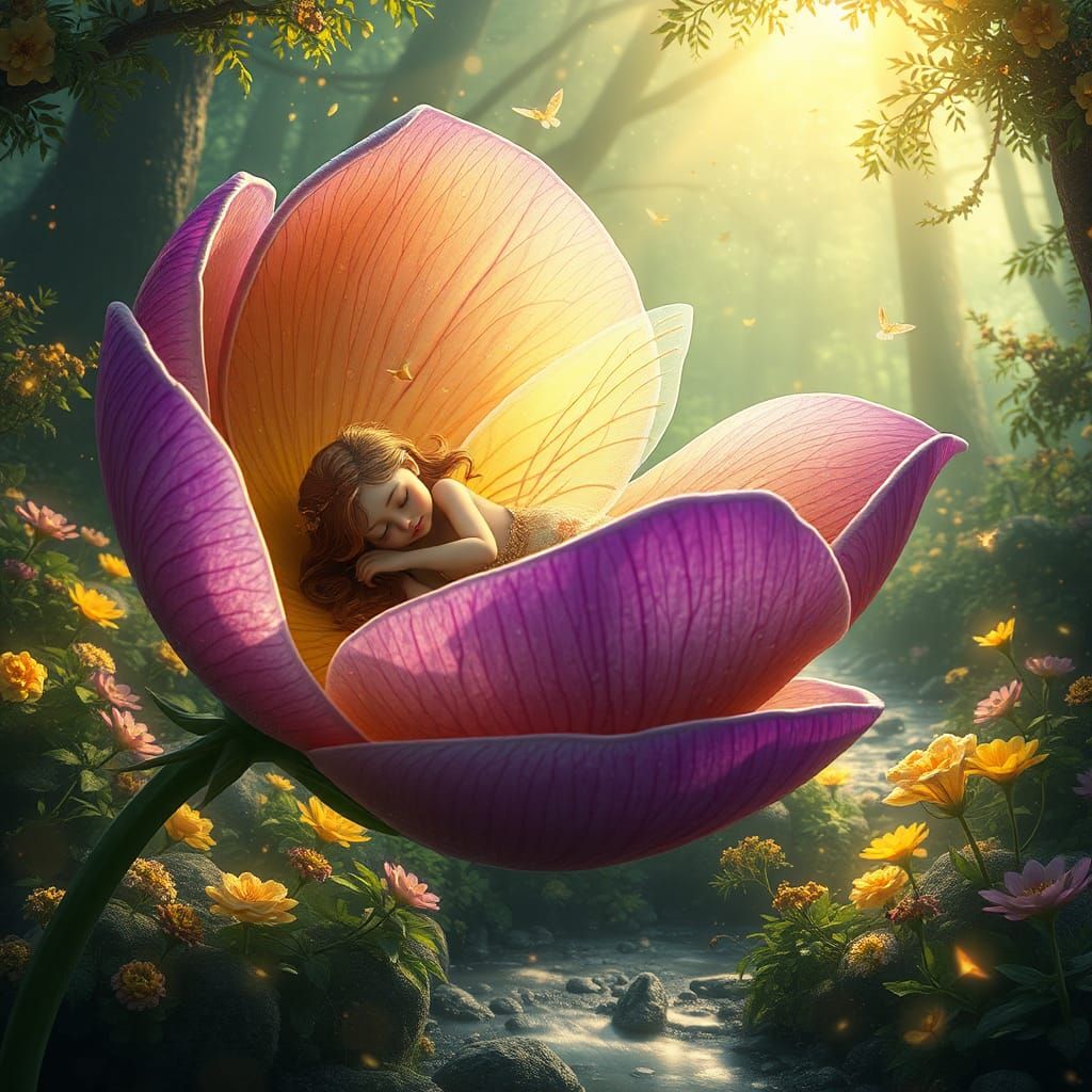 Sleeping Fairy in Mystical Flower Garden