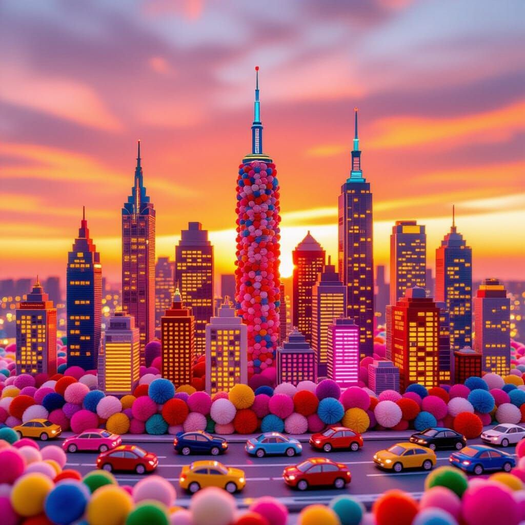 Pom Pom Cityscape at Sunset
