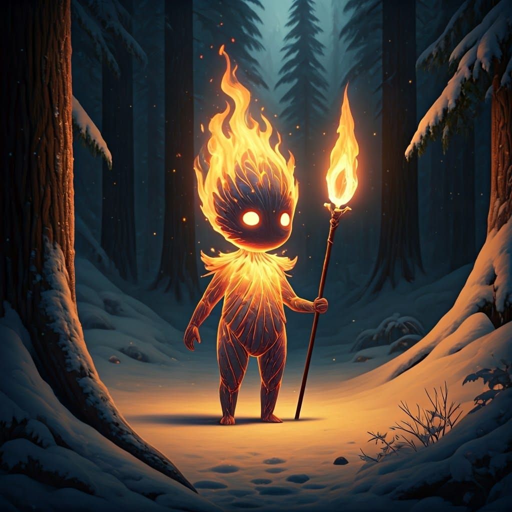 Whimsical Campfire Sprite Embodied by Dancing Flames