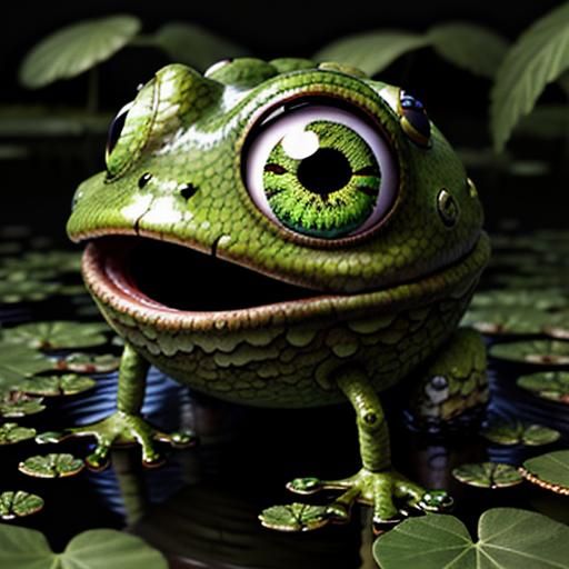 Fuzzy Eyeball Frog Creature in Surreal Style