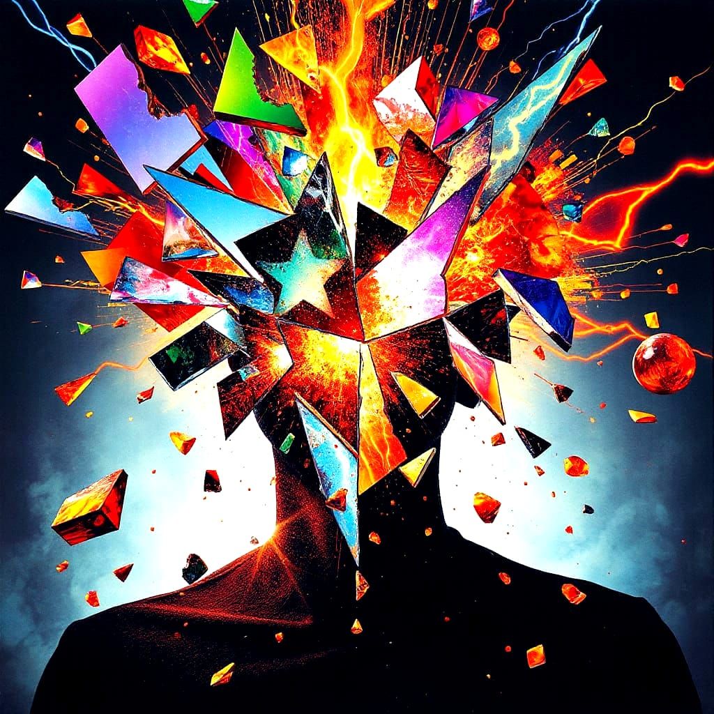 Surreal Fragmented Face in a Color Explosion