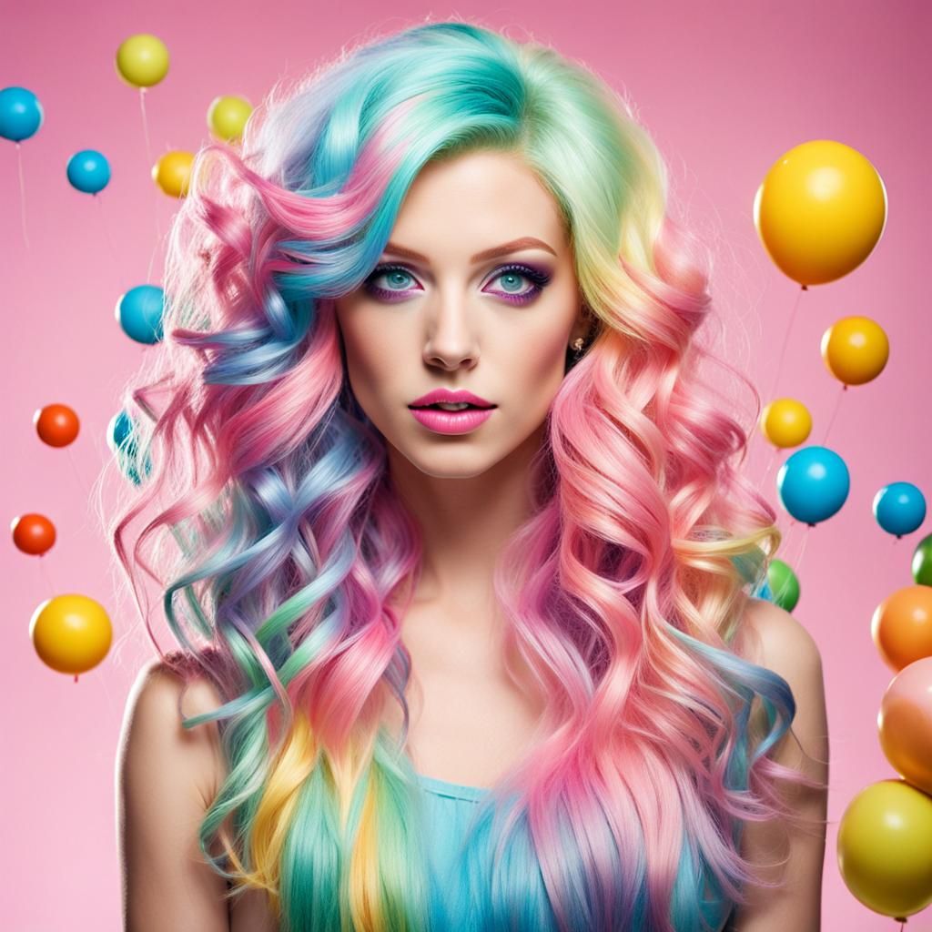 Candy Woman with Rainbow Hair, Sweet Portrait