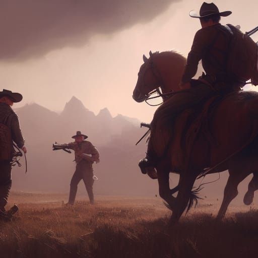 Cowboy Standoff in Dark Fantasy Art Style