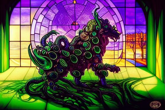 Green Glass Chimera in Surreal Digital Art