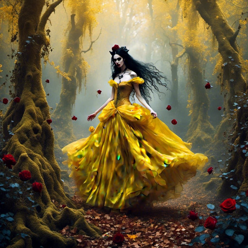 Disney Princess Rose Dancing in Dark Forest