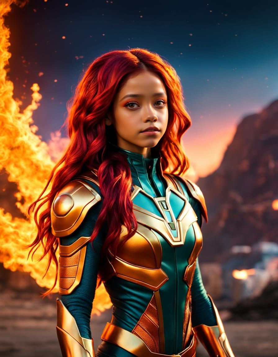 Alien Superheroine Princess with Fiery Red Hair