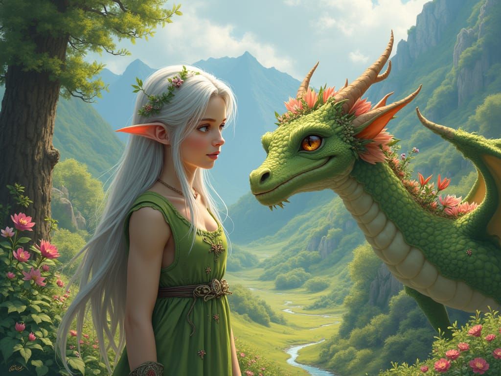 Elf and Floral Dragon in Harmony