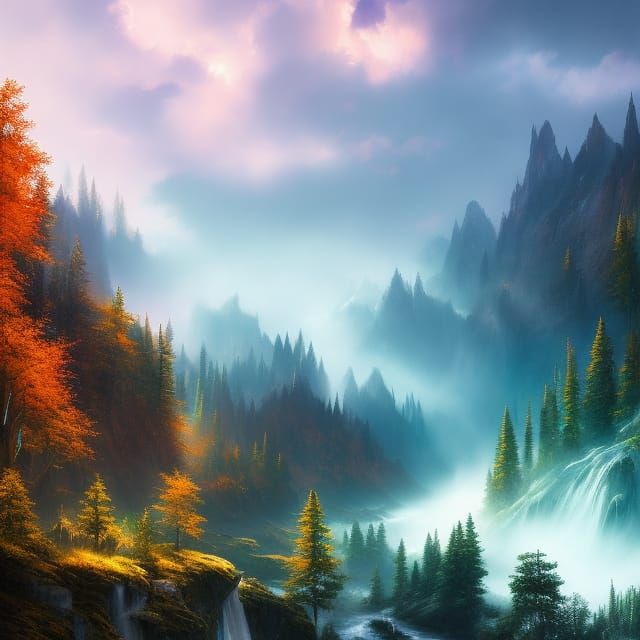 Ominous Valley with Volumetric Lighting in Fantasy Style