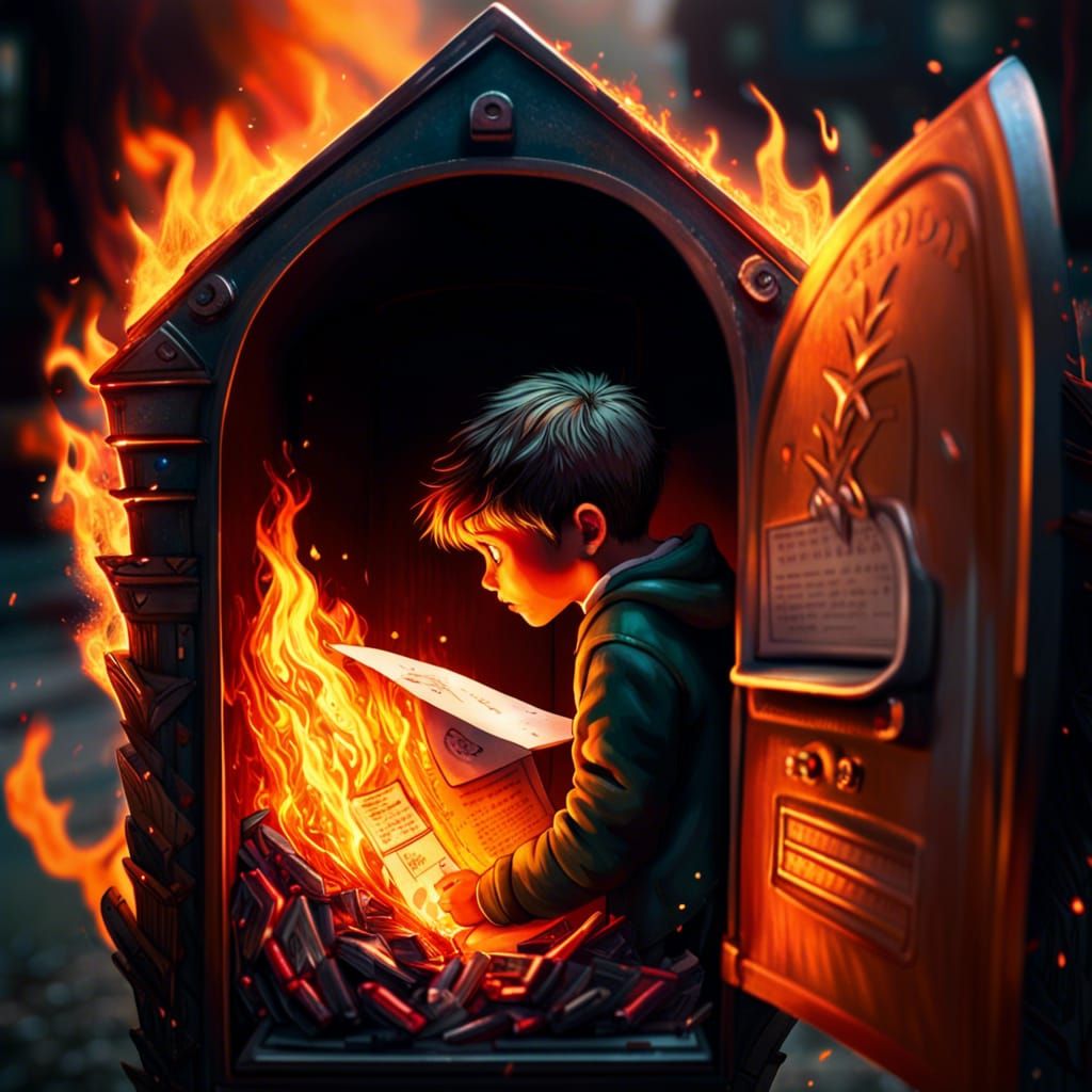 Fiery Letter in Mailbox: Fantasy Horror Scene