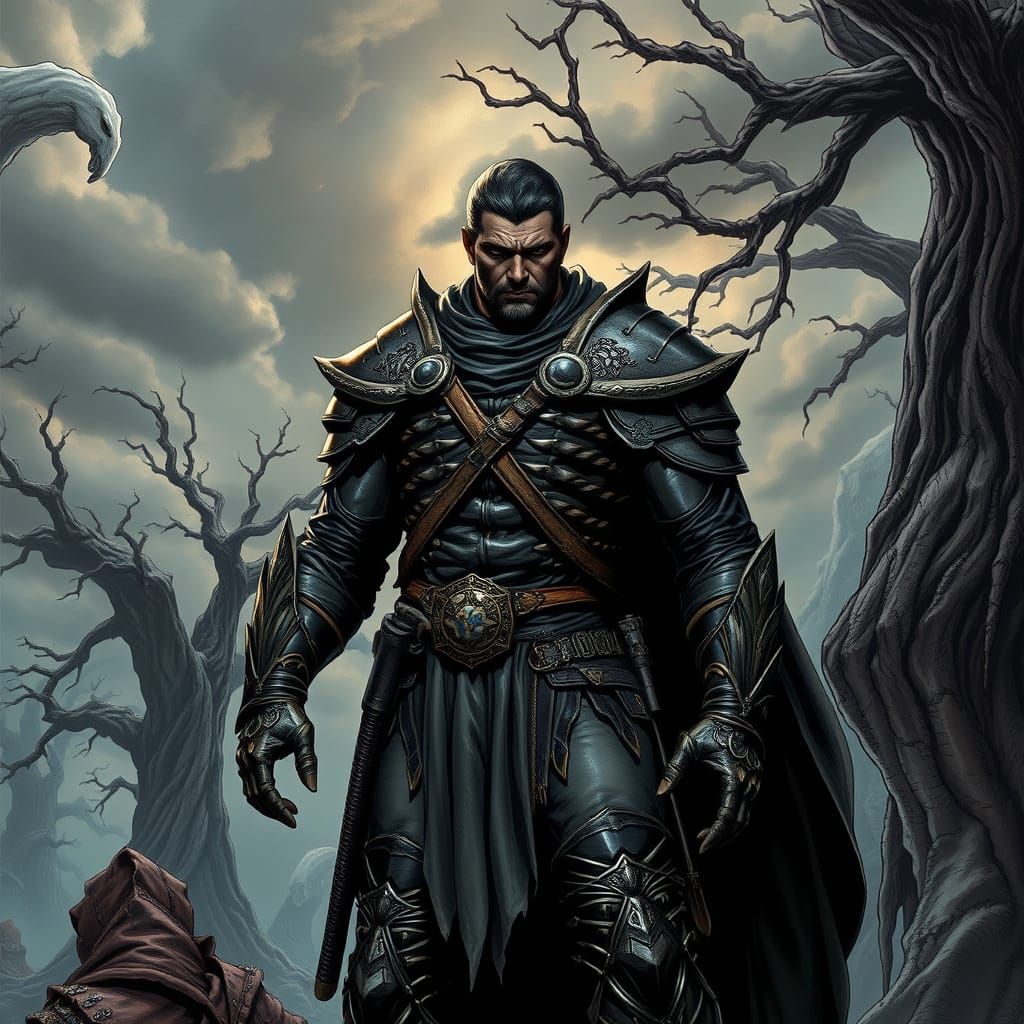 Dark Fantasy Hero in Comic Book Style