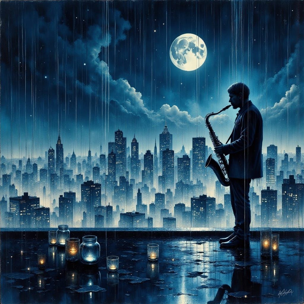 Saxophonist's Midnight Serenade: Abstract Glass Sculptures