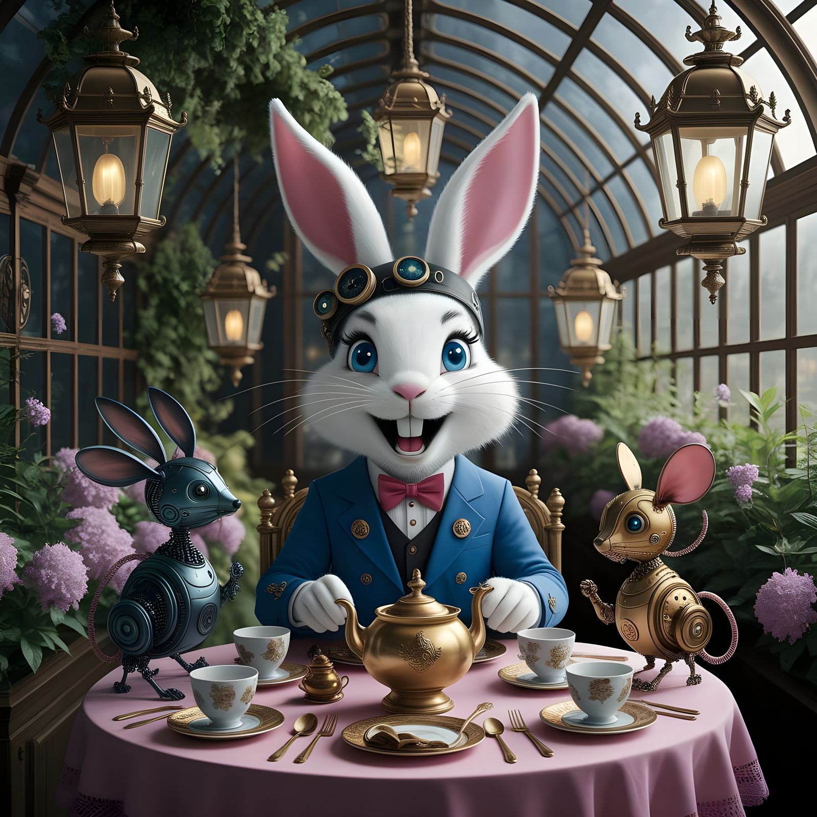 Steampunk Bunny's Tea Party with Mechanical Friends