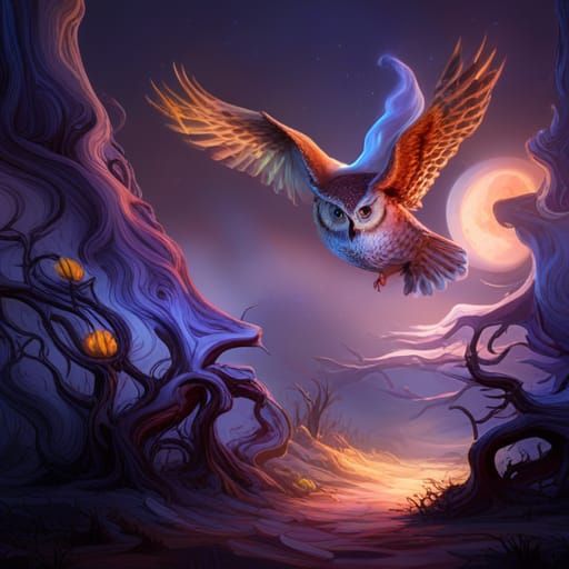 Wise Owl in Witch Hat, Fantasy Art