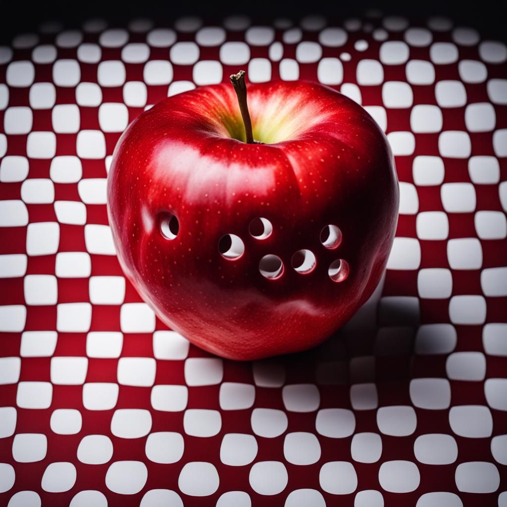 Surreal Red Apple with Smoke, Escher Style