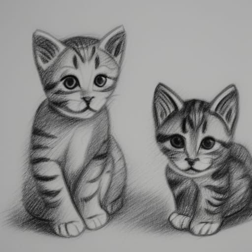Pencil Sketch of Three Playful Kittens