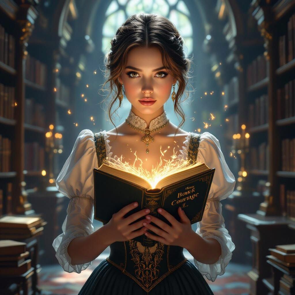 Mystical Library: Woman with the Book of Courage