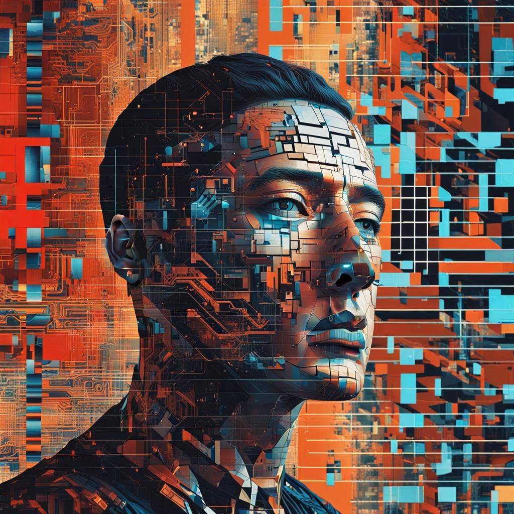 Abstract Cubist Futuristic Being in Digital Cityscape